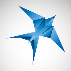 Niebieska jaskółka origami. Logo wektor - obrazy, fototapety, plakaty