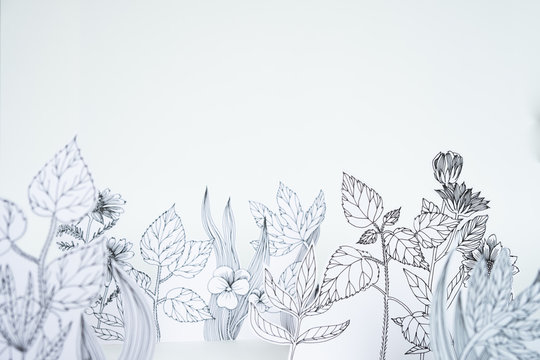 painted leaves and stems on the white background