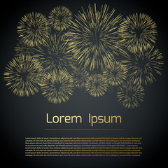 Light fireworks on dark background. Abstract background with place for your text. Golden fireworks.