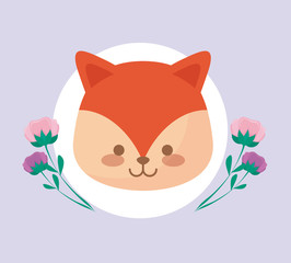 head of cute fox with flowers