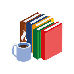 pile text books with coffee cup