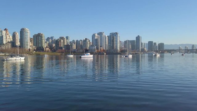 Left to Right Pan of Downtown Vancouver from False Creek