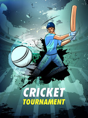 easy to edit vector illustration of player batsman in Cricket Championship Tournament background - 257582623