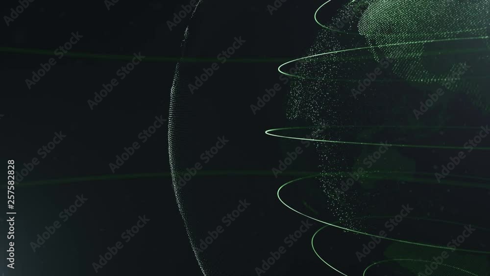Poster abstract sphere. cropped sphere. connected green dots with lines. globalization interface. planet is