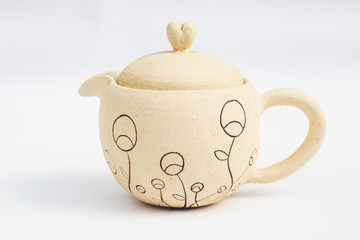 white teapot ceramic stoneware with white background