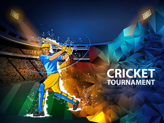 easy to edit vector illustration of player batsman in Cricket Championship Tournament background - 257583652