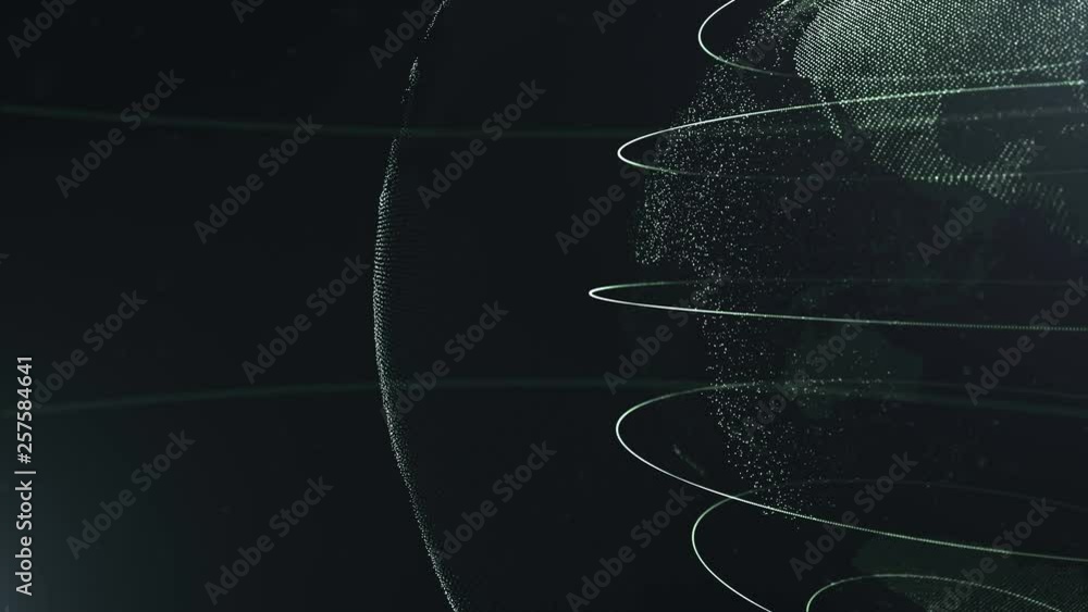 Poster abstract sphere. cropped sphere. connected yellowish green dots with lines. globalization interface.