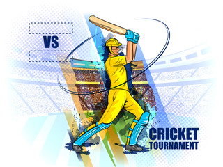 easy to edit vector illustration of player batsman in Cricket Championship Tournament background - 257584631