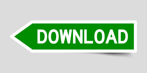 Arrow shape green color sticker with word download on gray background