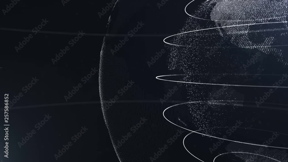 Poster abstract sphere. cropped sphere. connected crystal white dots with lines. globalization interface. p