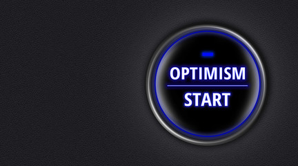 Modern ignition button of car with blue light and message of start optimism