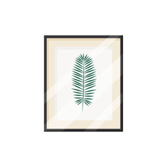 Green leaf in frame on white background.