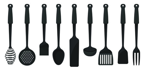 Kitchenware on white background. Cooking tools concept.