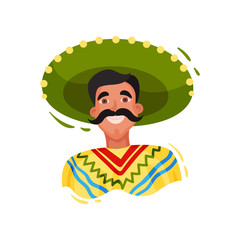 Mexican man in sombrero on white background