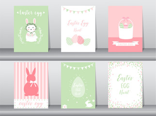 Set of Easter greeting cards,template,rabbits,eggs,Vector illustrations 