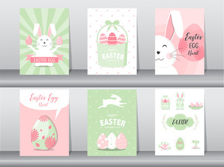 Set of Easter greeting cards,template,rabbits,eggs,Vector illustrations 