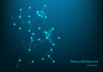 Abstract plexus background with connected lines and dots. Wave flow. Plexus geometric effect Big data with compounds. Lines plexus, minimal array. Digital data visualization. Vector illustration.