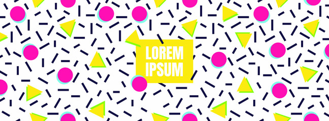 Horizontal geometric pattern memphis style pattern background with simple shapes square version flat style design vector illustration isolated on white background.