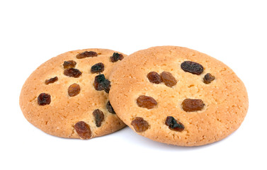 Cookies with raisin on white background