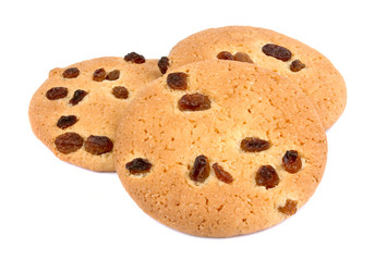 Cookies with raisin on white background