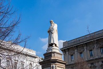 Monument to Leonardo da Vinci in Milan, Italy