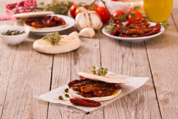 Tigella bread with sun-dried tomatoes.