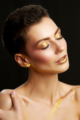 Fashion Lips Beauty Art Makeup, Woman Metallic Lipstick Make Up, Glittering Color