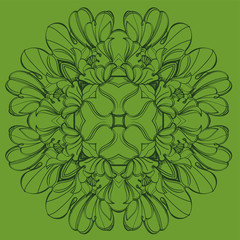 Elegant round element of stylized flowers with smooth lines. Abstract decorative floral pattern.