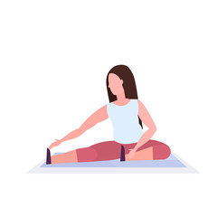 sports woman doing stretching exercises girl training in gym aerobic workout healthy lifestyle concept flat white background