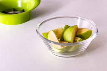 Cutting apple. Preparing healthy food.