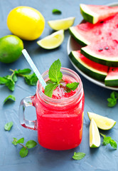 Healthy watermelon drink and fresh watermelon