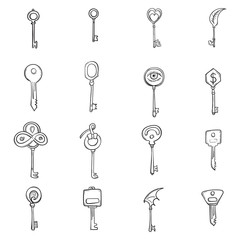 Set of key icons Drawing illustration Hand drawn doodle Sketch line vector eps10