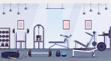 crossfit health club studio with workout equipment healthy lifestyle concept empty no people gym interior training apparatus horizontal
