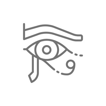 Eye of Horus, ancient egyptian moon line icon.