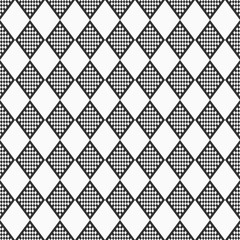 Abstract seamless pattern of checkered rhombuses. Flat design. Vector monochrome background.