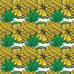 Bright Fruit Pattern With Citrus Fruit And Pineapples. Colorful Background  For Textile Or Book Covers, Manufacturing, Wallpapers, Print, Gift Wrap And Scrapbooking.