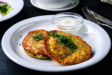 Belarusian pancakes, national dishes of grated potatoes