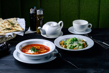 rustic vegetable soup, lunch in the dining room