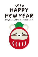 2020年　年賀状　縦　ネズミだるま