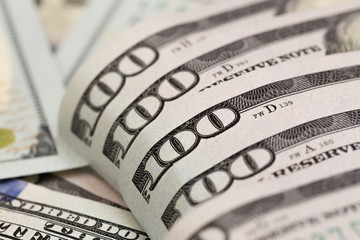 Dollars Closeup Concept. American Dollars Cash Money. One Hundred Dollar Banknotes. - Image.