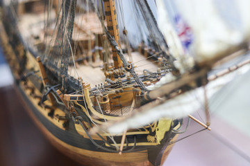Galleon model detail made of wood. Useful as hobby example. HMS Leopard 1790 was a 50-gun Portland-class fourth rate of the Royal Navy. © Oleksandra
