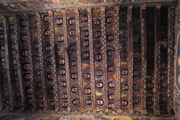 Fototapeta na wymiar religious ceiling paintings in Debre Birhan Selassie church