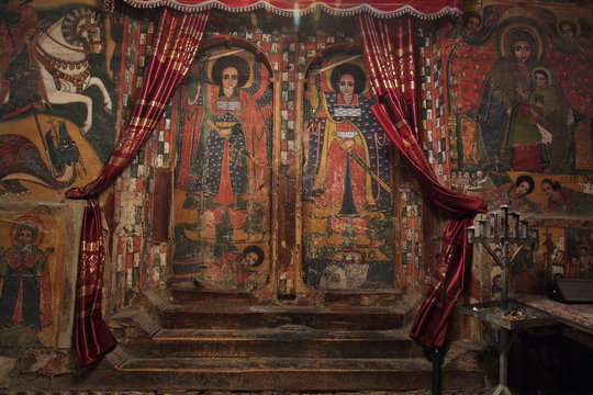  iconographic scenes and wall murals of saints painted in Selassie Chelokot church