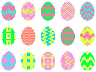 Happy Easter. Collection of Easter eggs with patterns on a white background. Vector illustration