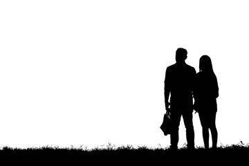 Silhouette young couple on white background