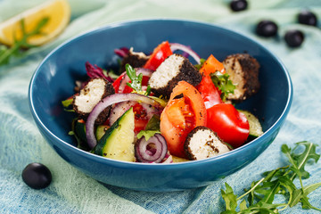 Fresh Tomato Feta Green Summer Salad Close-up