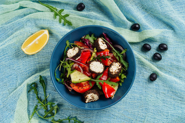Fresh Tomato Feta Green Healthy Salad Flat Lay