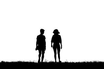 Silhouette young couple on white background