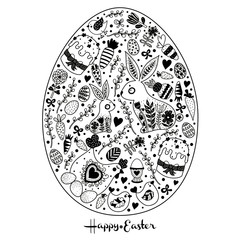 Happy Easter. Easter egg. Coloring page. Vector.