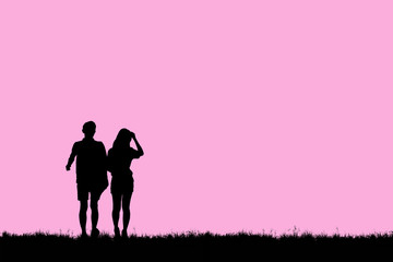 Fototapeta na wymiar Silhouette young couple